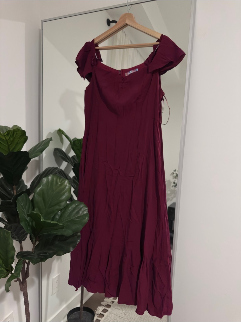 UO Over The Moon Flutter Sleeve Off-The-Shoulder Midi Dress